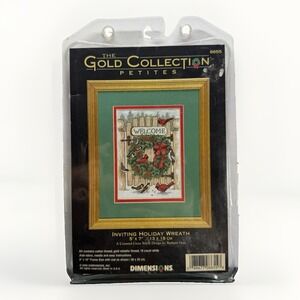 Vintage 2000 Dimensions Gold Petites Cross Stitch Kit 8655 Holiday Wreath Sealed